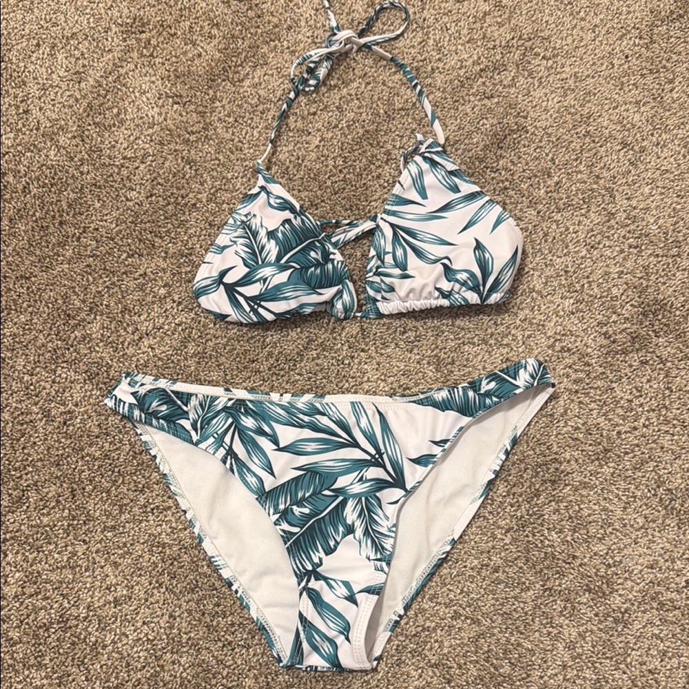 Tropical Leaf Print Bikini Set